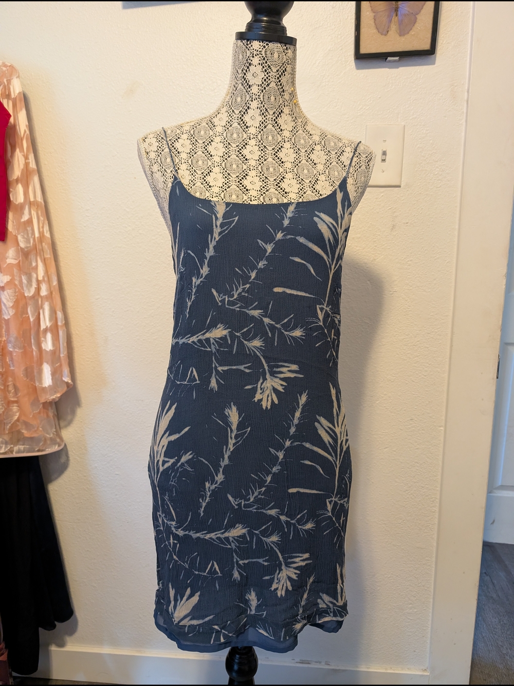 Banana Republic Navy Blue Floral Slip Mini Dress Silk